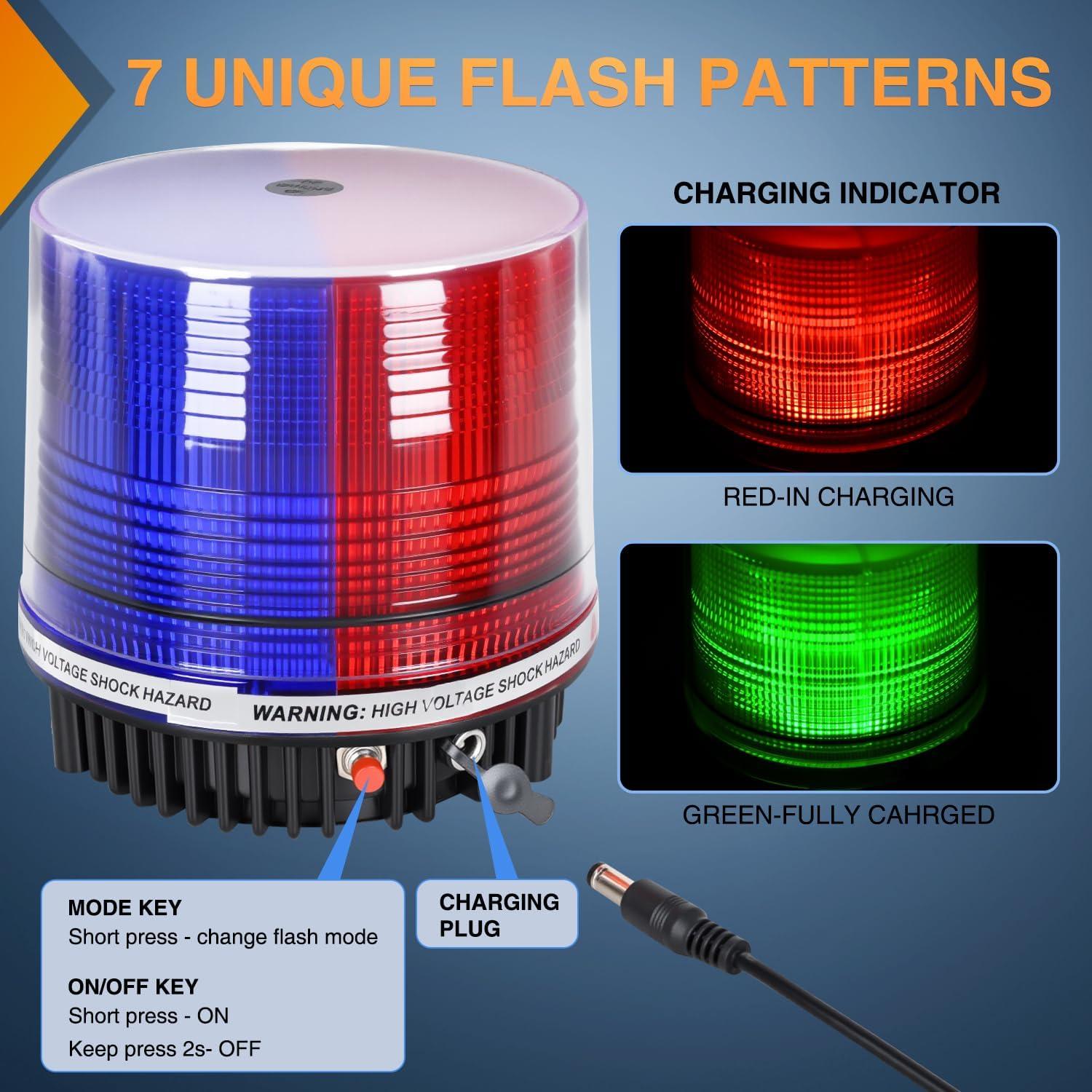 imageNilight Amber Beacon Light 12V24V Aluminum Base Flashing Safety Warning Lights Permanent ampamp Magnet Mount LED Emergency Rotating Strobe Light for Forklift Truck Tractor UTV Snow Plow 2 Years WarrantyRed Blue