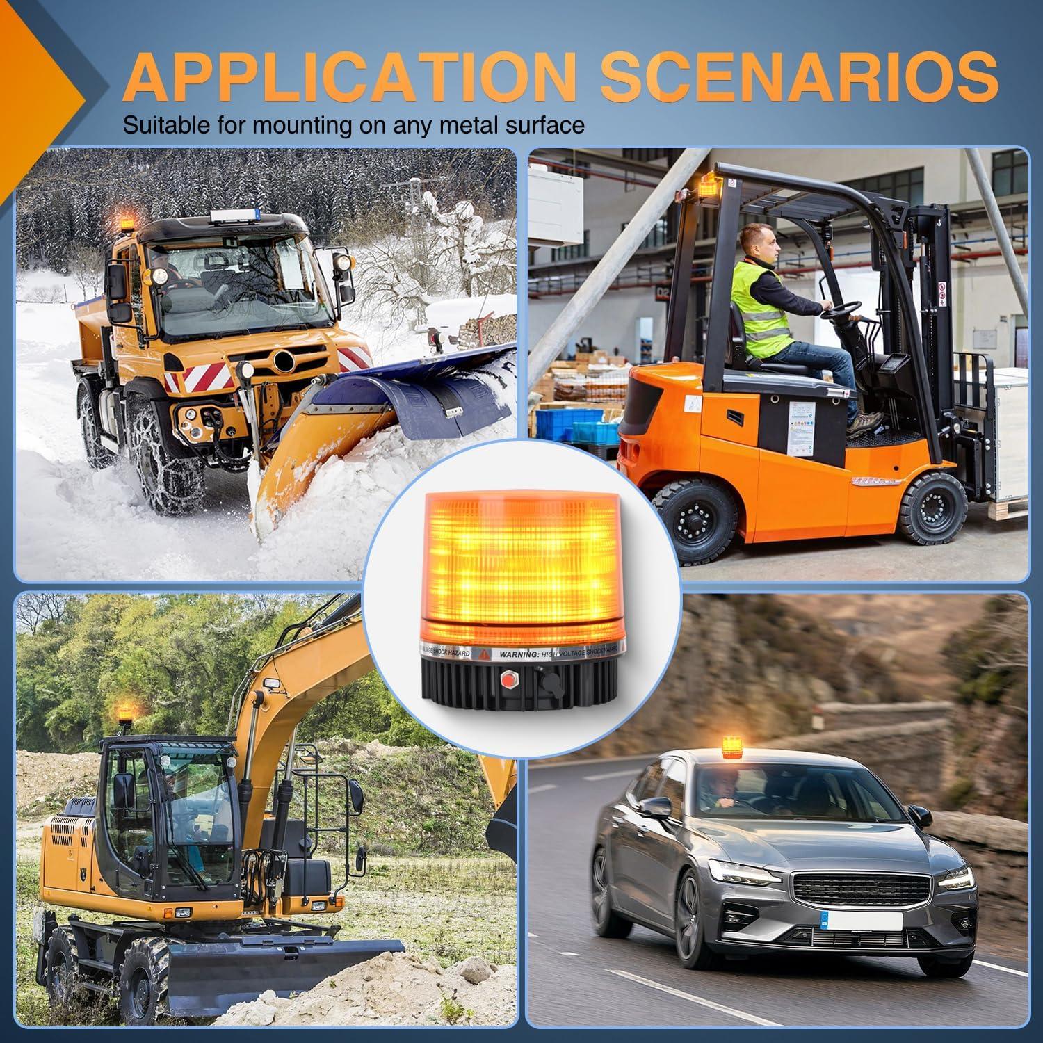 imageNilight Amber Beacon Light 12V24V Aluminum Base Flashing Safety Warning Lights Permanent ampamp Magnet Mount LED Emergency Rotating Strobe Light for Forklift Truck Tractor UTV Snow Plow 2 Years WarrantyAmber