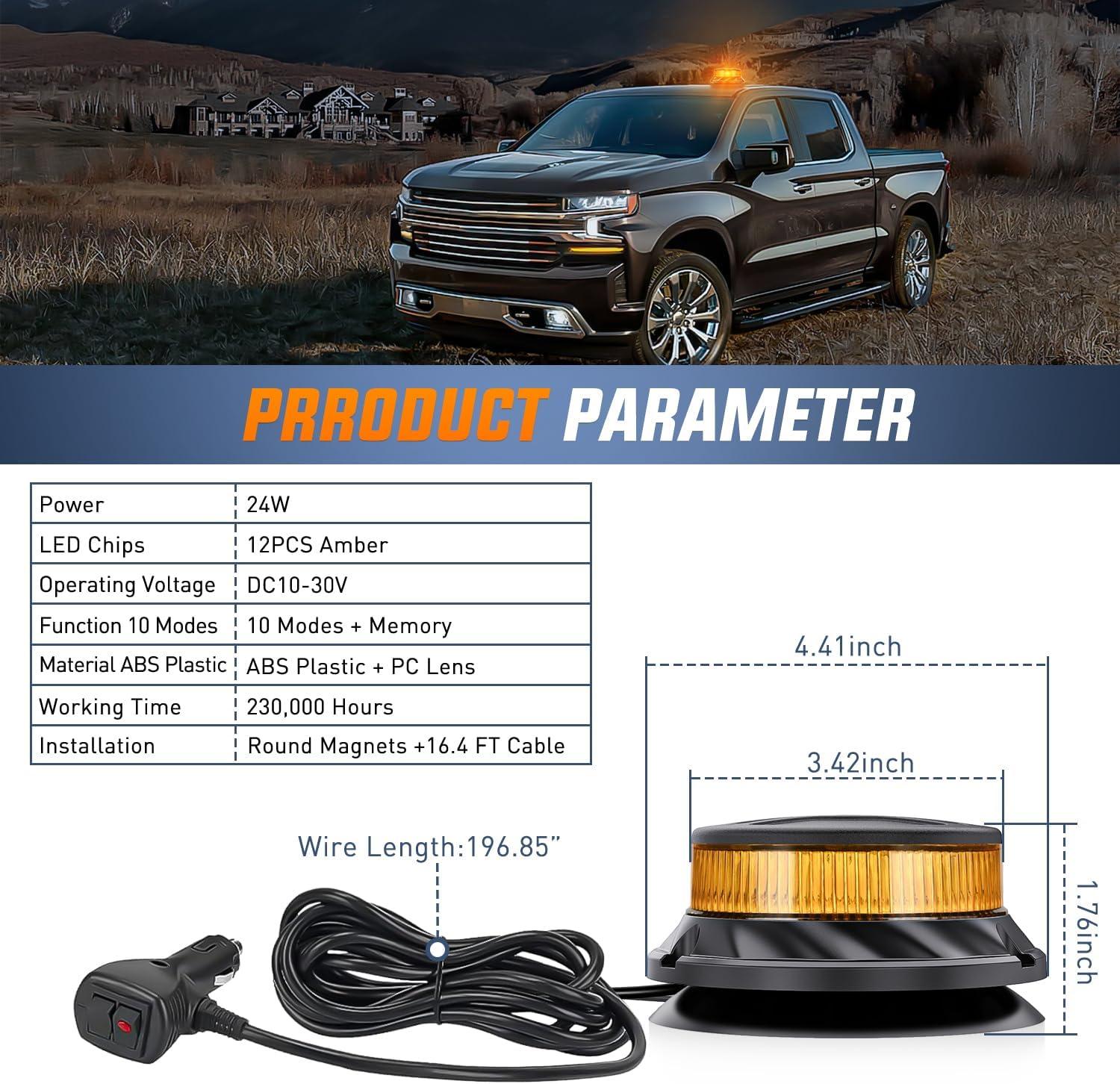 imageNilight Amber Beacon Light 12V24V Aluminum Base Flashing Safety Warning Lights Permanent ampamp Magnet Mount LED Emergency Rotating Strobe Light for Forklift Truck Tractor UTV Snow Plow 2 Years WarrantyAluminum Base