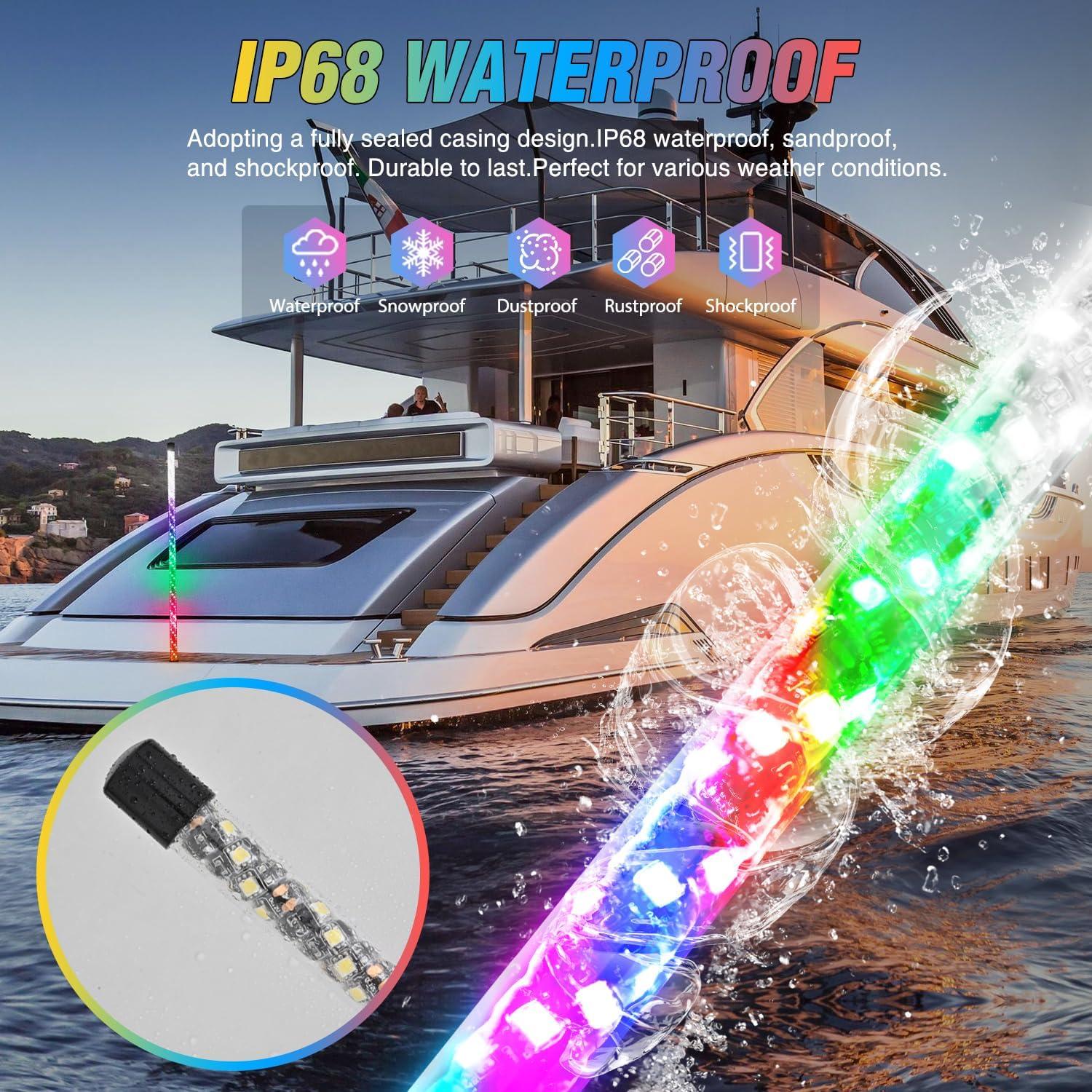 imageNilight Boat Navigation Light 4FT Spiral LED Whip Lights 360 Visibility 2NM Coast Guard Compliant 400 Patterns with Remote Plugin Base Boats Stern Navlight for Night Fishing Yacht Pontoon