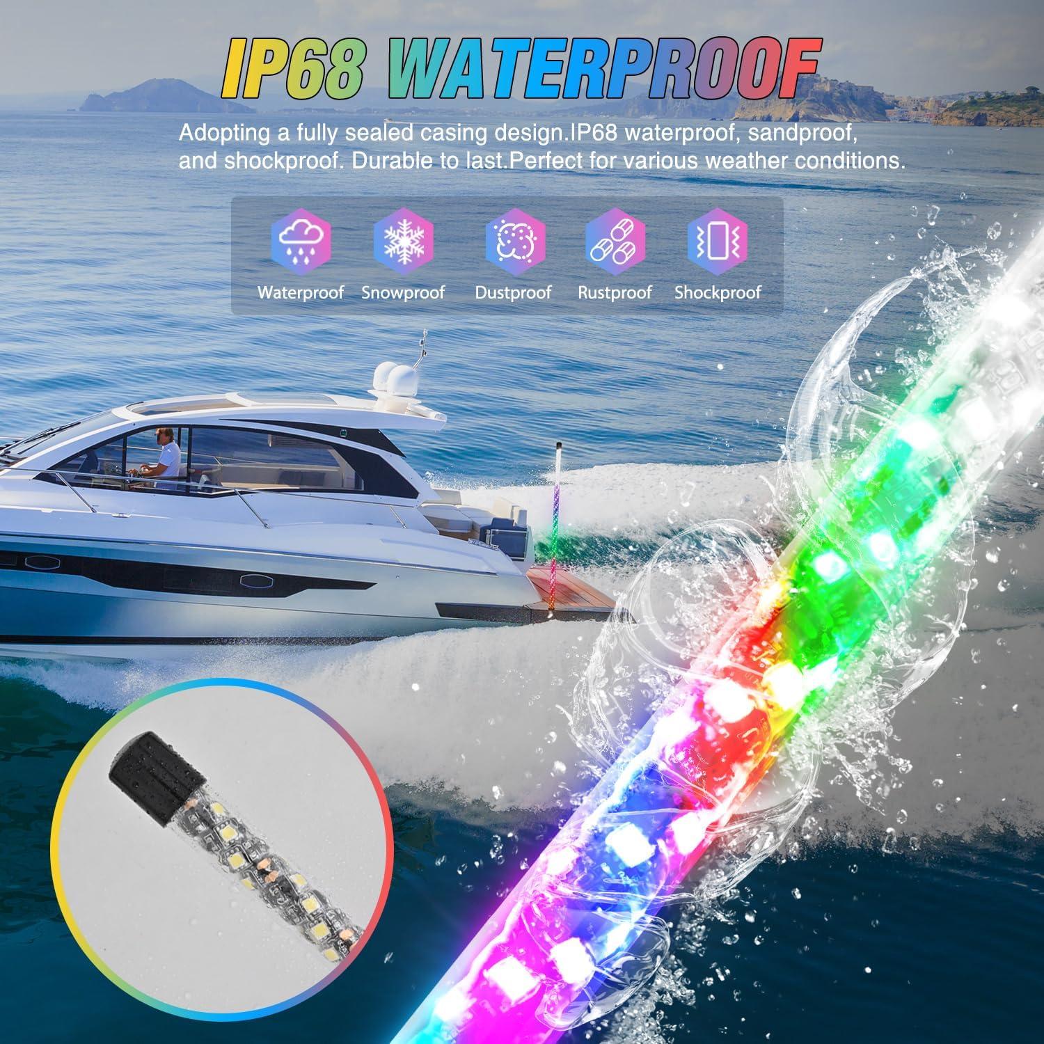 imageNilight Boat Navigation Light 5FT Spiral LED Whip Lights 360 Visibility 2NM Coast Guard Compliant 400 Patterns with Remote Plugin Base Boats Stern Navlight for Night Fishing Yacht Pontoon