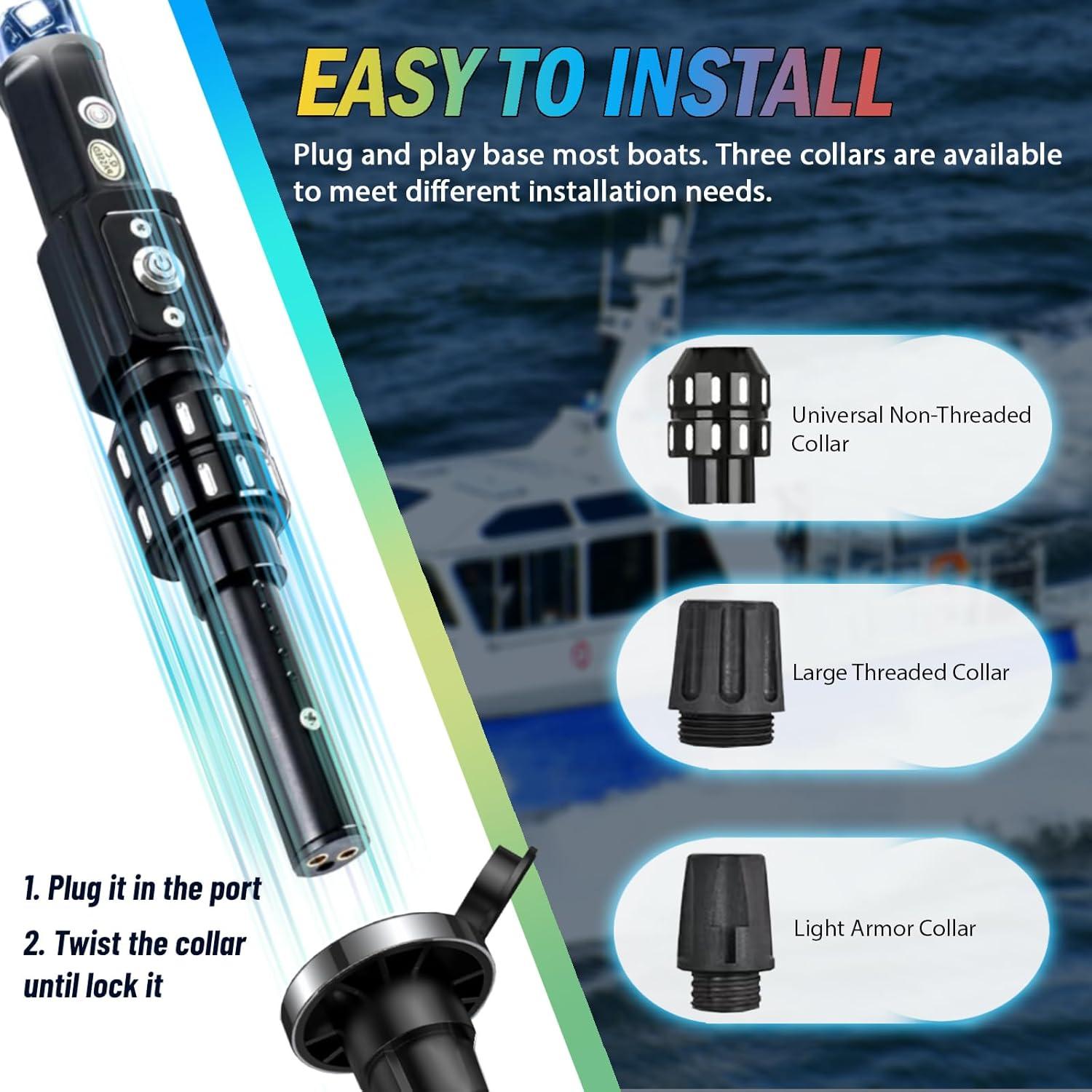 imageNilight Boat Navigation Light 5FT Spiral LED Whip Lights 360 Visibility 2NM Coast Guard Compliant 400 Patterns with Remote Plugin Base Boats Stern Navlight for Night Fishing Yacht Pontoon