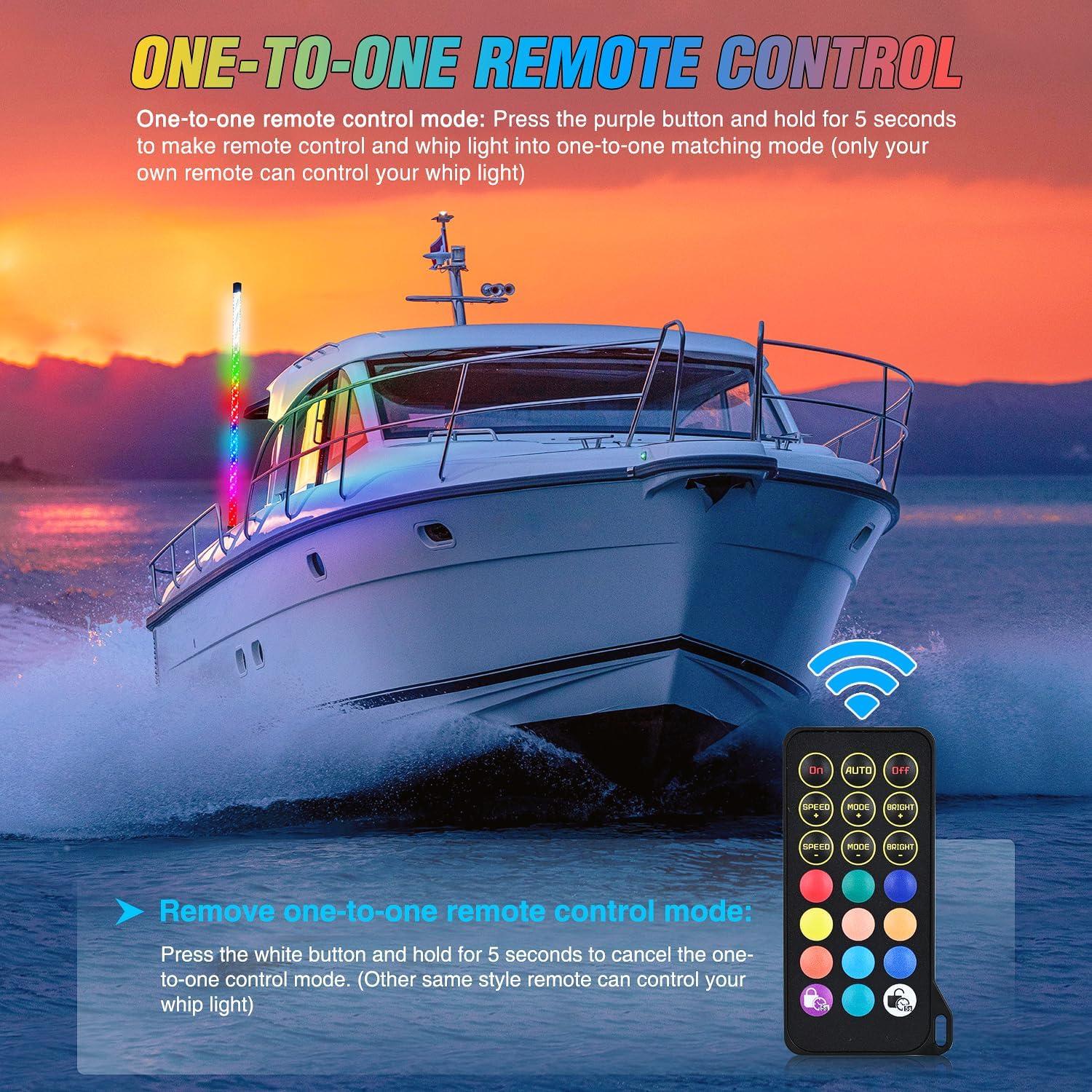 imageNilight Boat Navigation Light 5FT Spiral LED Whip Lights 360 Visibility 2NM Coast Guard Compliant 400 Patterns with Remote Plugin Base Boats Stern Navlight for Night Fishing Yacht Pontoon