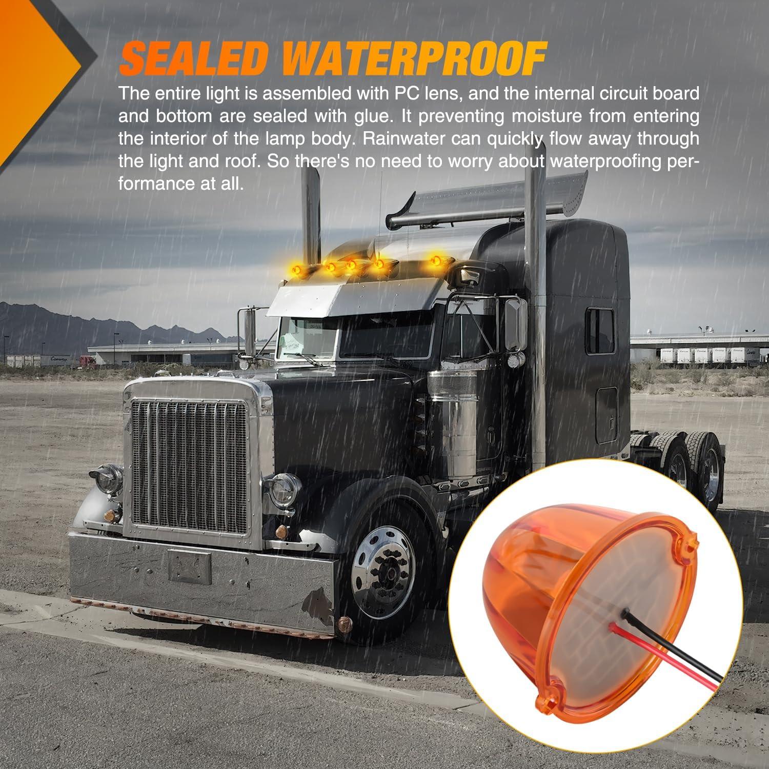 imageNilight Cab Roof Marker Light 5 PCS 18 LED Amber Torpedo Top Clearance Indicator Lights Waterproof Surface Mount for Heavy Duty Trucks Trailer Camper RV Tractor