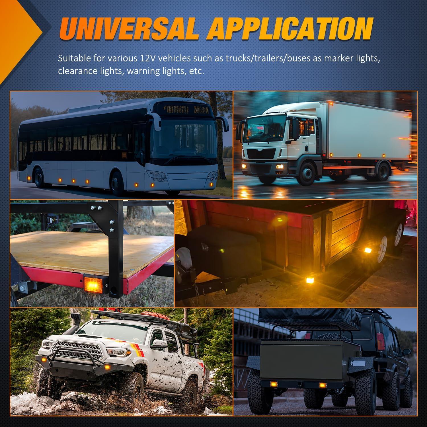 imageNilight Side Marker Light 2PCS Square 3LED Amber Front Rear Indicator Clearance Lights Reflective Lens Surface Mounted Waterproof for 12V Truck Trailer Boat RV