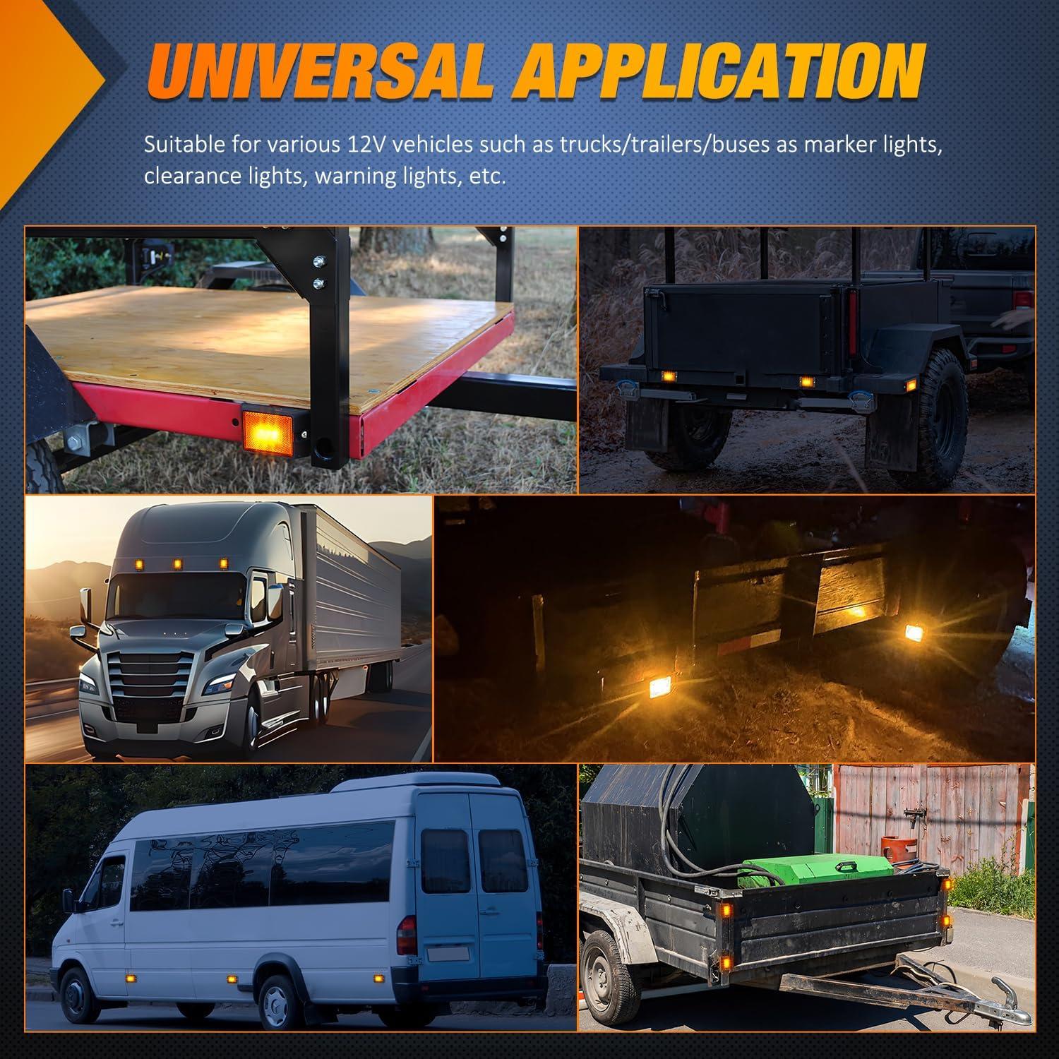 imageNilight Side Marker Light 4PCS Square 3LED Amber Front Rear Indicator Clearance Lights Reflective Lens Surface Mounted Waterproof for 12V Truck Trailer Boat RV