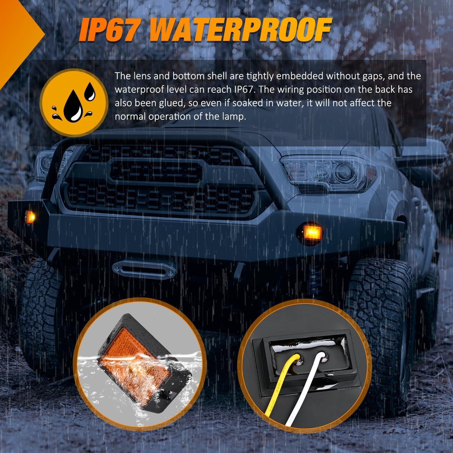 imageNilight Side Marker Light 4PCS Square 3LED Amber Front Rear Indicator Clearance Lights Reflective Lens Surface Mounted Waterproof for 12V Truck Trailer Boat RV