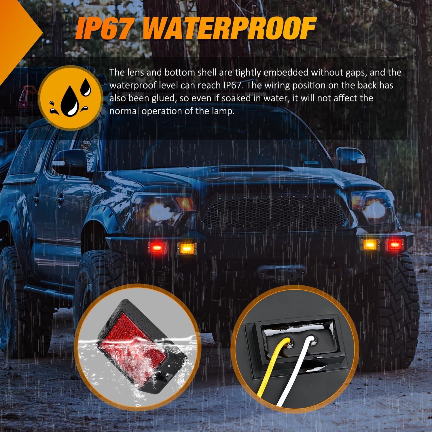 imageNilight Side Marker Light 4PCS Square 3LED Red Amber Front Rear Clearance Indicator Lights Reflective Lens Surface Mounted Waterproof for 12V Truck Trailer RV Boat