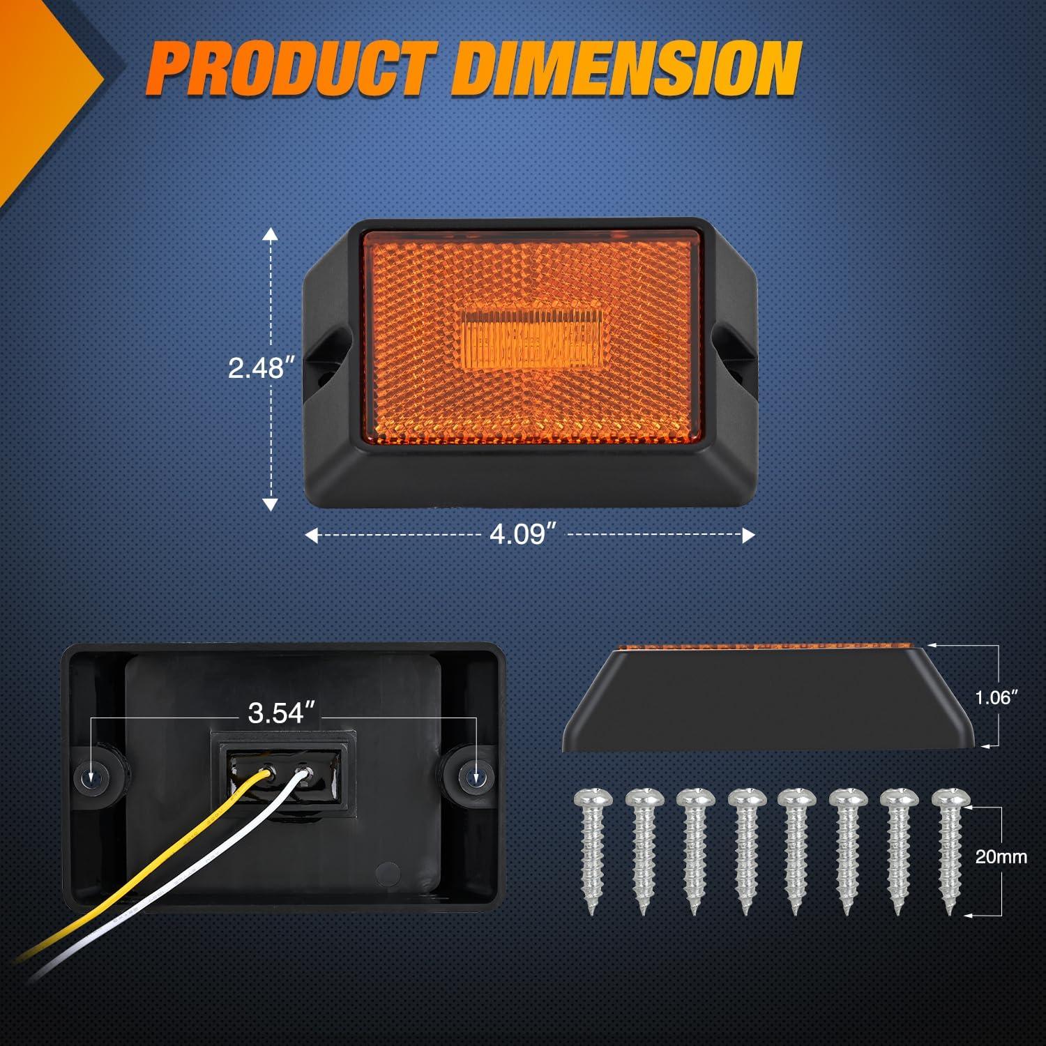 imageNilight Side Marker Light 4PCS Square 3LED Red Amber Front Rear Clearance Indicator Lights Reflective Lens Surface Mounted Waterproof for 12V Truck Trailer RV Boat