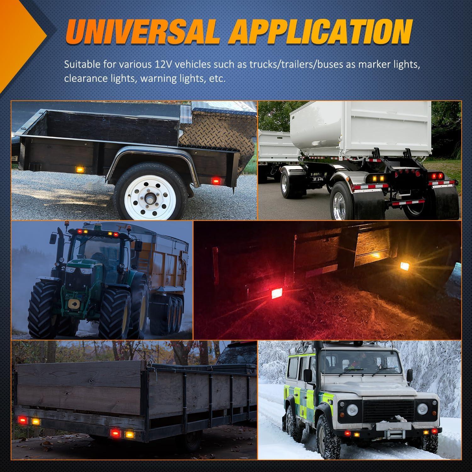 imageNilight Side Marker Light 4PCS Square 3LED Red Amber Front Rear Clearance Indicator Lights Reflective Lens Surface Mounted Waterproof for 12V Truck Trailer RV Boat