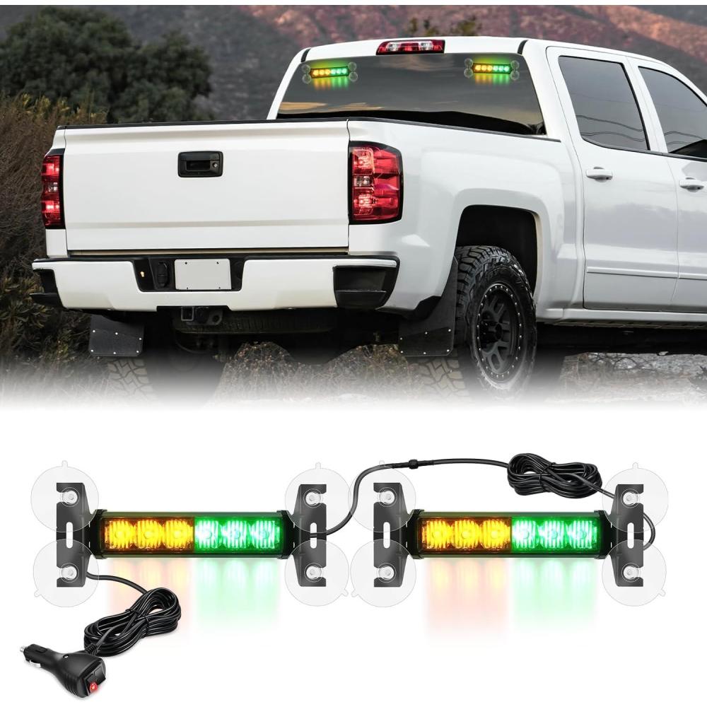 imageNilight 12LED Emergency Strobe Traffic Advisor Light Bar 2 in 1 Purple White Dash Warning Safety Flashing Lights FrontRear Windshield Construction Lights for Trucks Cars Plow Police VehiclesAmber Green 12LED