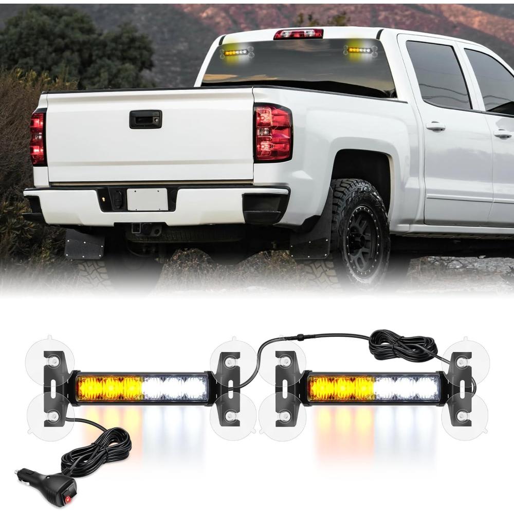 imageNilight 12LED Emergency Strobe Traffic Advisor Light Bar 2 in 1 Purple White Dash Warning Safety Flashing Lights FrontRear Windshield Construction Lights for Trucks Cars Plow Police VehiclesAmber White 12LED