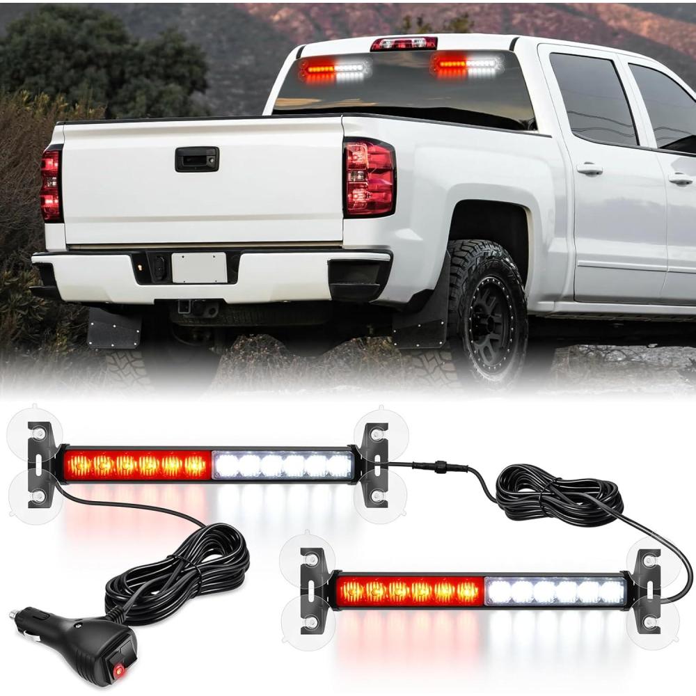imageNilight 12LED Emergency Strobe Traffic Advisor Light Bar 2 in 1 Purple White Dash Warning Safety Flashing Lights FrontRear Windshield Construction Lights for Trucks Cars Plow Police VehiclesRed White 24LED