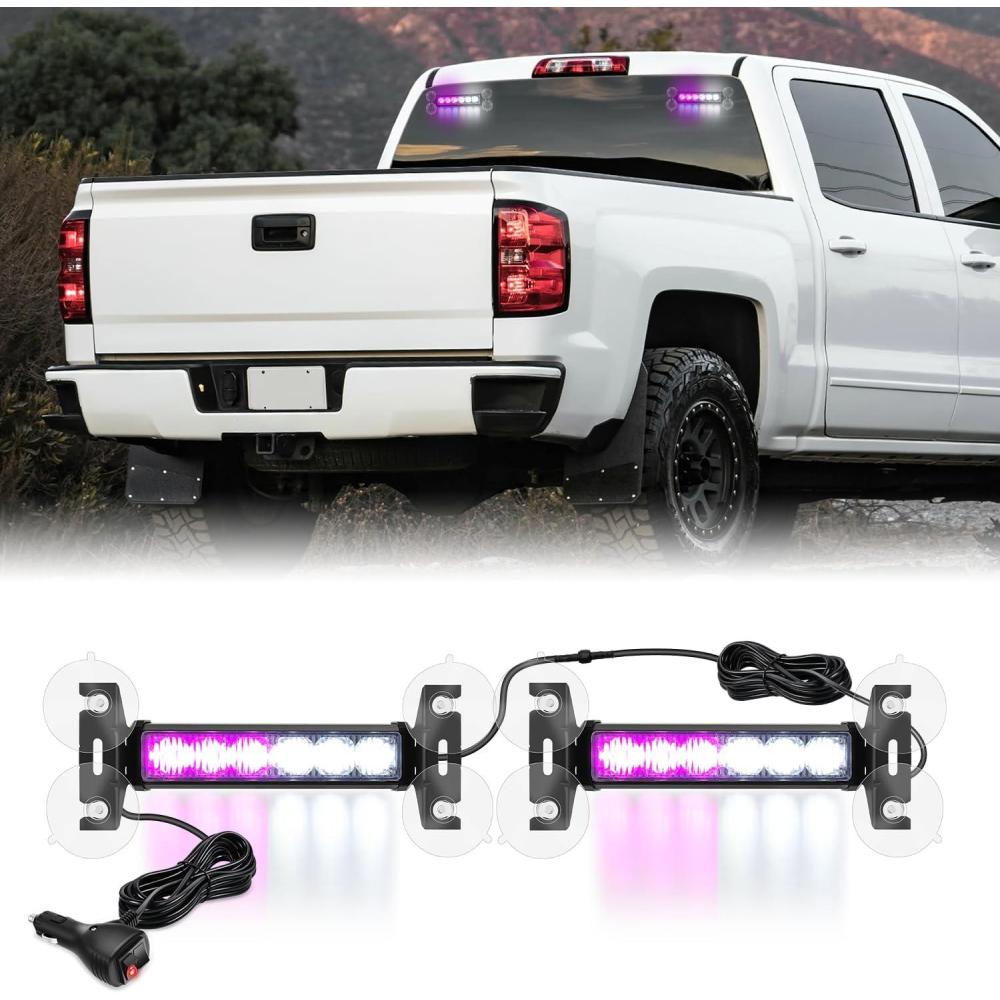 imageNilight 12LED Emergency Strobe Traffic Advisor Light Bar 2 in 1 Purple White Dash Warning Safety Flashing Lights FrontRear Windshield Construction Lights for Trucks Cars Plow Police VehiclesPurple White 12LED