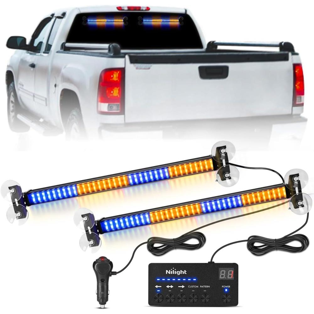 imageNilight 144LED Traffic Advisor Strobe Light Bar with Controller Amber Emergency Warning Hazard InteriorFrontRear Windshield Flashing for Cars Plow Trucks Construction VehiclesAmber Blue