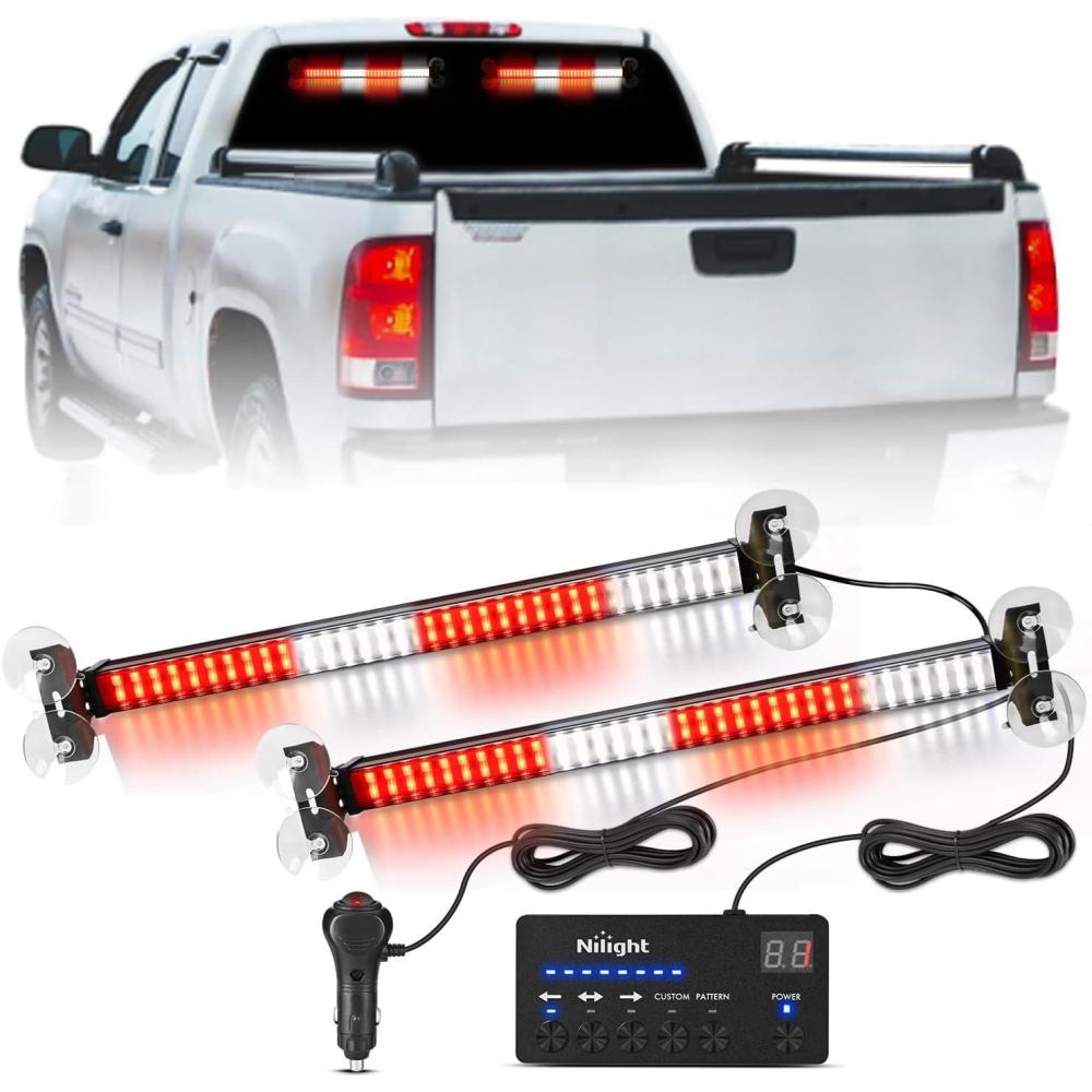 imageNilight 144LED Traffic Advisor Strobe Light Bar with Controller Amber Emergency Warning Hazard InteriorFrontRear Windshield Flashing for Cars Plow Trucks Construction VehiclesRed White