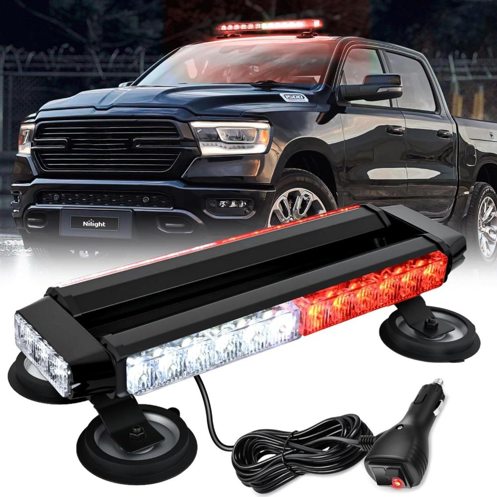 imageNilight 145quot Amber COB LED Strobe Rooftop Flashing Light Bar High Visibility Emergency Hazard Warning Beacon Lights wMagnetic Base for Safety Vehicles Trucks Pickup Cars Snowplow2 Years WarrantyRed White