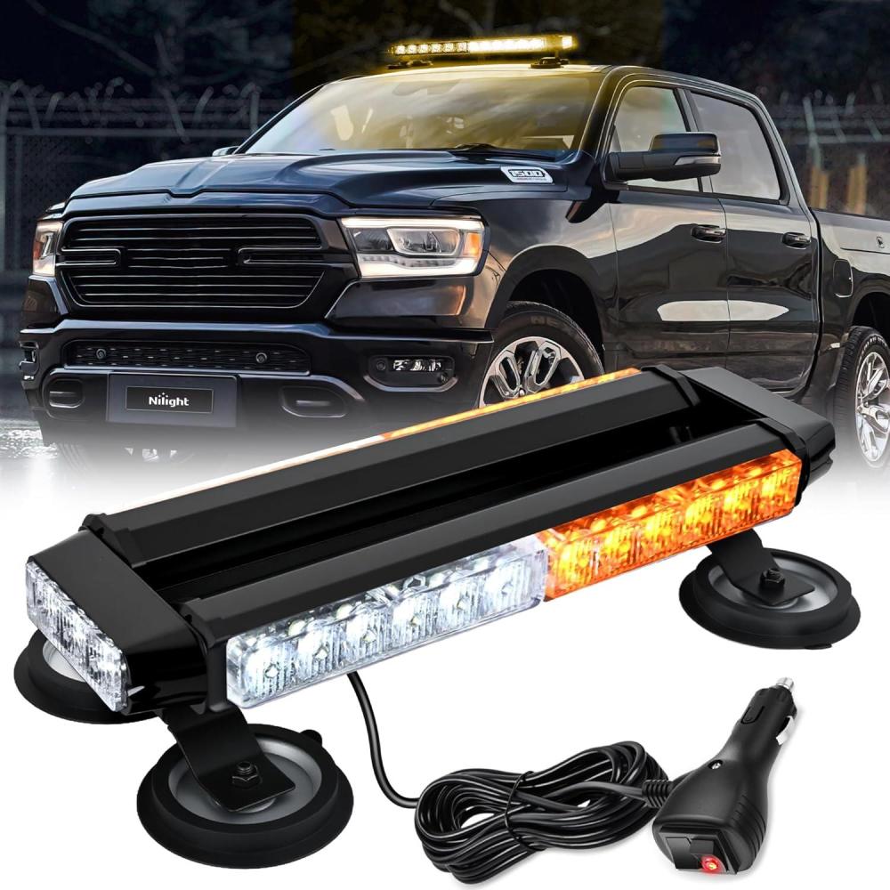 imageNilight 145quot Amber COB LED Strobe Rooftop Flashing Light Bar High Visibility Emergency Hazard Warning Beacon Lights wMagnetic Base for Safety Vehicles Trucks Pickup Cars Snowplow2 Years WarrantyAmber White