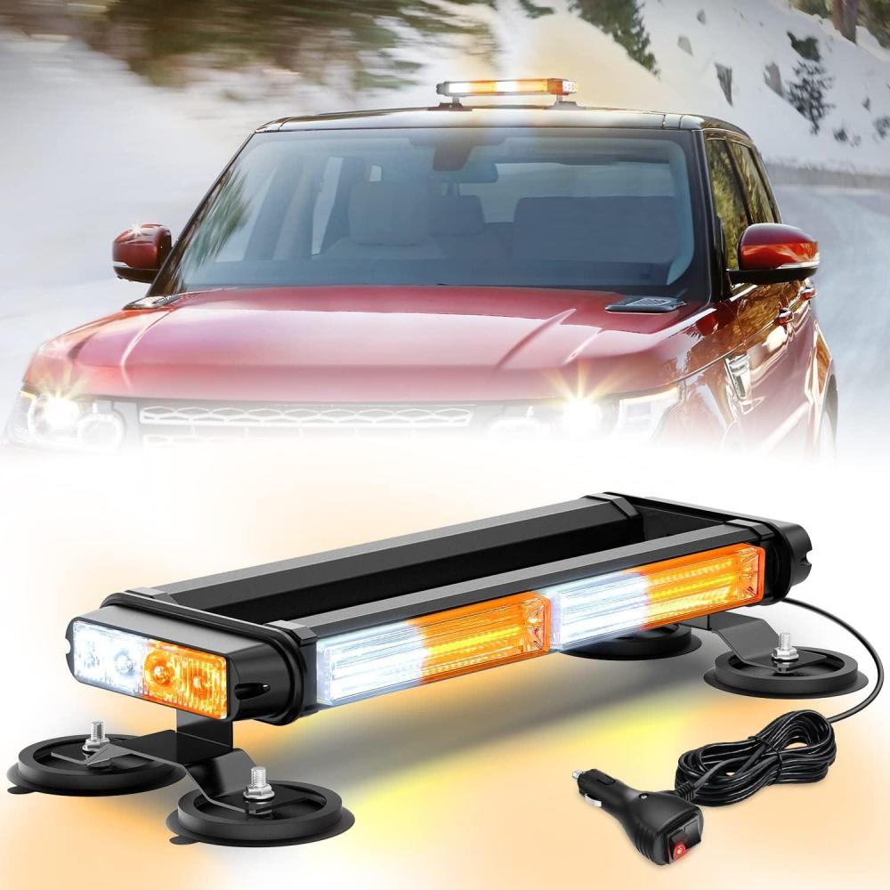 imageNilight 145quot Amber White COB LED Strobe Rooftop Flashing Light Bar High Visibility Emergency Hazard Warning Beacon wMagnetic Base for Safety Vehicles Trucks Pickup Cars Snowplow2 Years Warranty