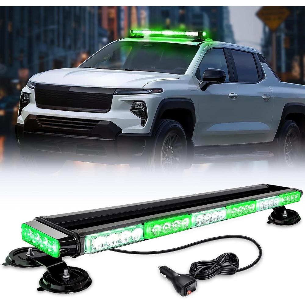 imageNilight 295quot Roof Top Strobe Lights 56LED Hazard Light Emergency Safety Warning LED Flashing Bar Magnetic Mount 12V 24V Cars Trucks Tractors Snow Plows Construction VehiclesGreen Mix White