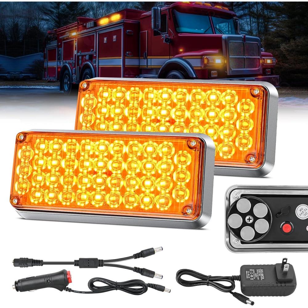 imageNilight 2PCS 42LED Red Wireless Magnetic Strobe Lights Portable Warning Hazard Light Surface Mount Waterproof 5 Patterns for 12V 24V Cars Trucks Van Off Road Vehicles ATV42 LED Amber