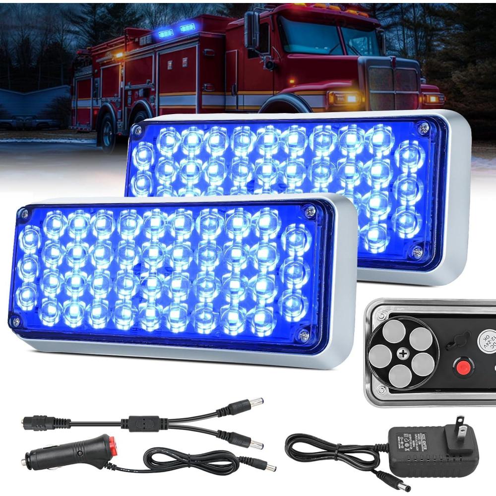 imageNilight 2PCS Blue Strobe Wireless Magnetic Lights Portable Warning Hazard Light Surface Mount Waterproof 5 Patterns for 12V 24V Off Road Eergency Vehicles
