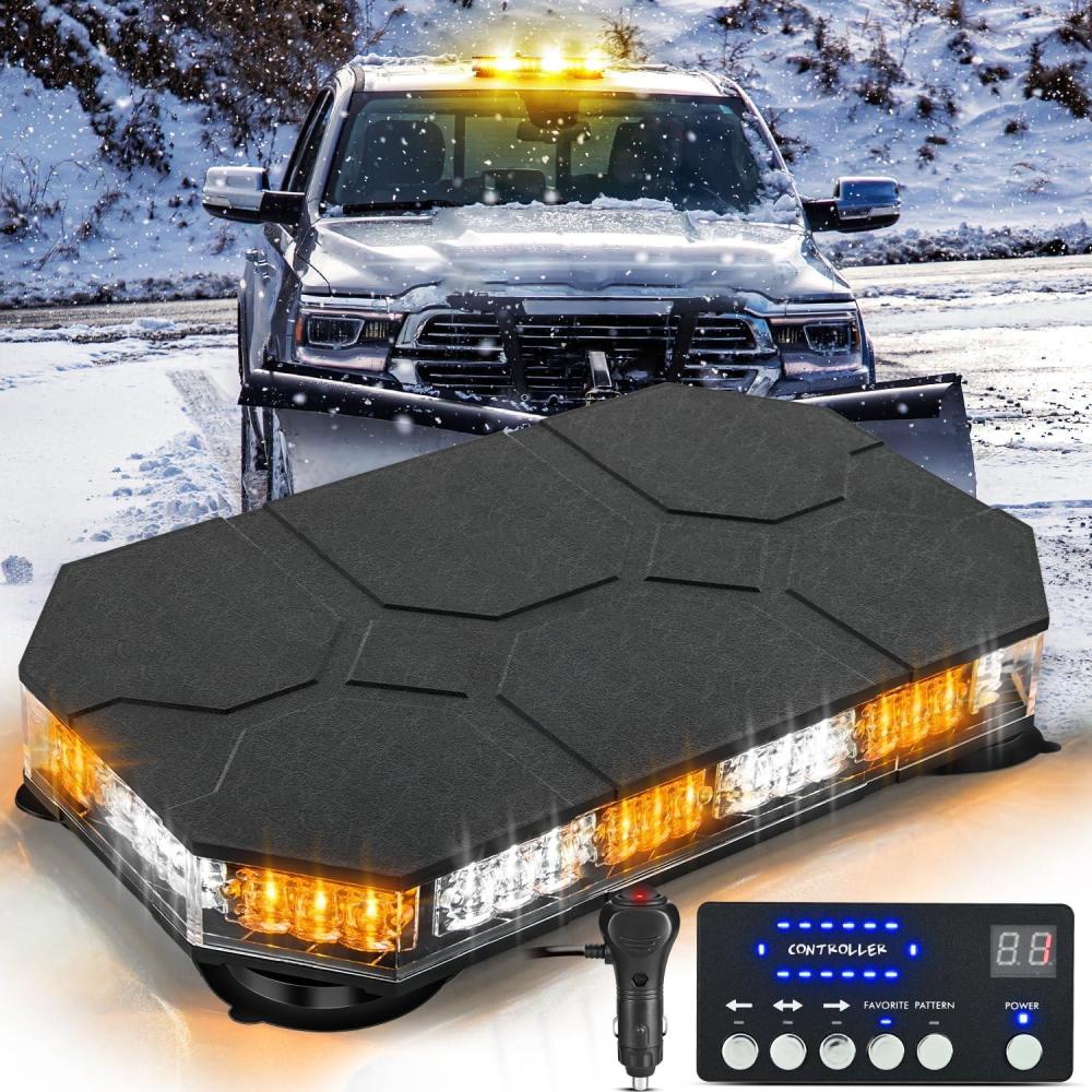 imageNilight 42 LED Roof Top Strobe Lights Hazard Emergency Safety Warning Flashing Light Bar wControl Panel Magnetic Mount 12V 24V Car Truck Tractor Snow Plow Construction VehiclesAmber White