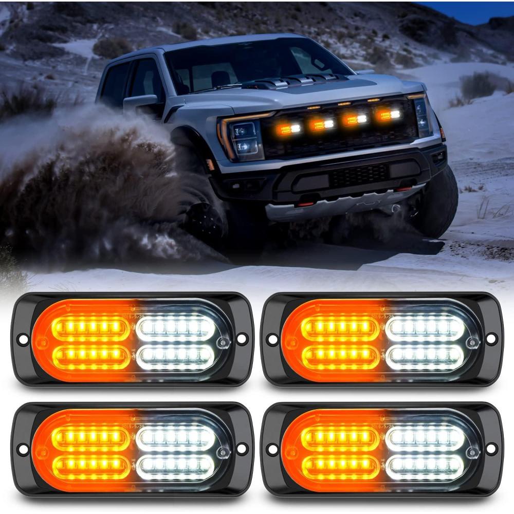 imageNilight 4PCS LED Strobe lights 12V 24V Sync Feature Amber Green 24LED Emergency Hazard Warning Lights with Controller Hard Wire or Cigarette Lighter Plug for Car Truck RVs CampersAmberWhite Lights 4Pcs