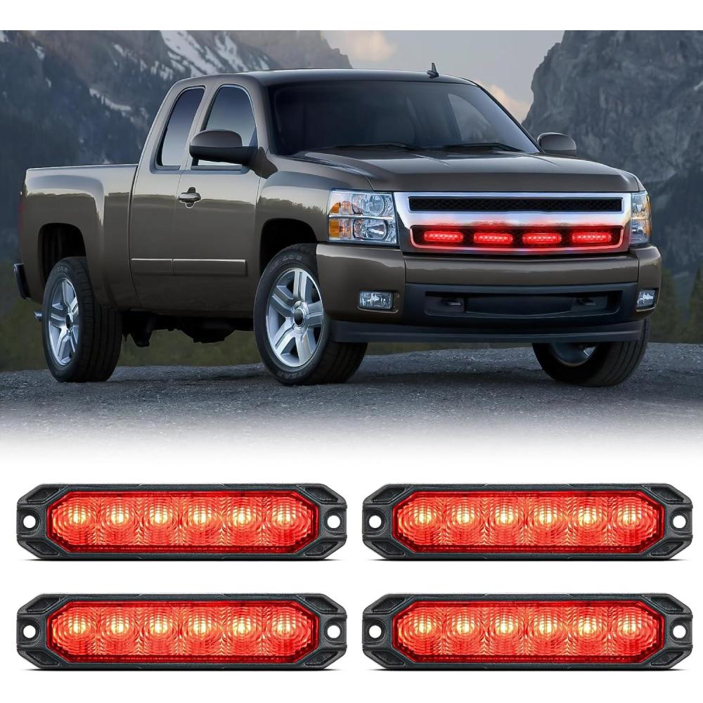 imageNilight 6LED Emergency Strobe Lights 4PCS Ultra Slim Surface Mount Hazard Caution Light bar 1224V Sync Feature Warning Flashing Light kit for Truck Car Vehicle ATV SUV UTV Purple and Whiteclear
