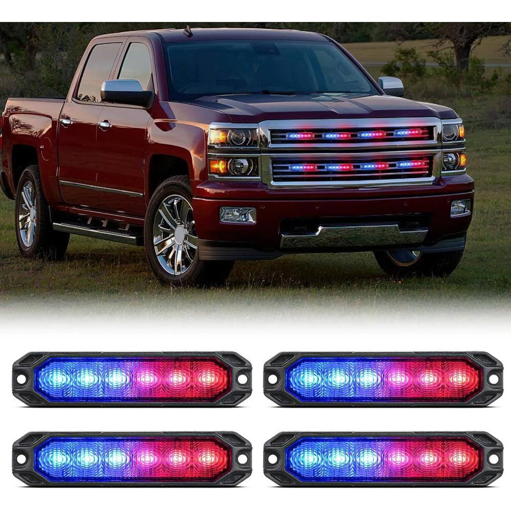imageNilight 6LED Emergency Strobe Lights 4PCS Ultra Slim Surface Mount Hazard Caution Light bar 1224V Sync Feature Warning Flashing Light kit for Truck Car Vehicle ATV SUV UTV Purple and WhiteRed and Blue