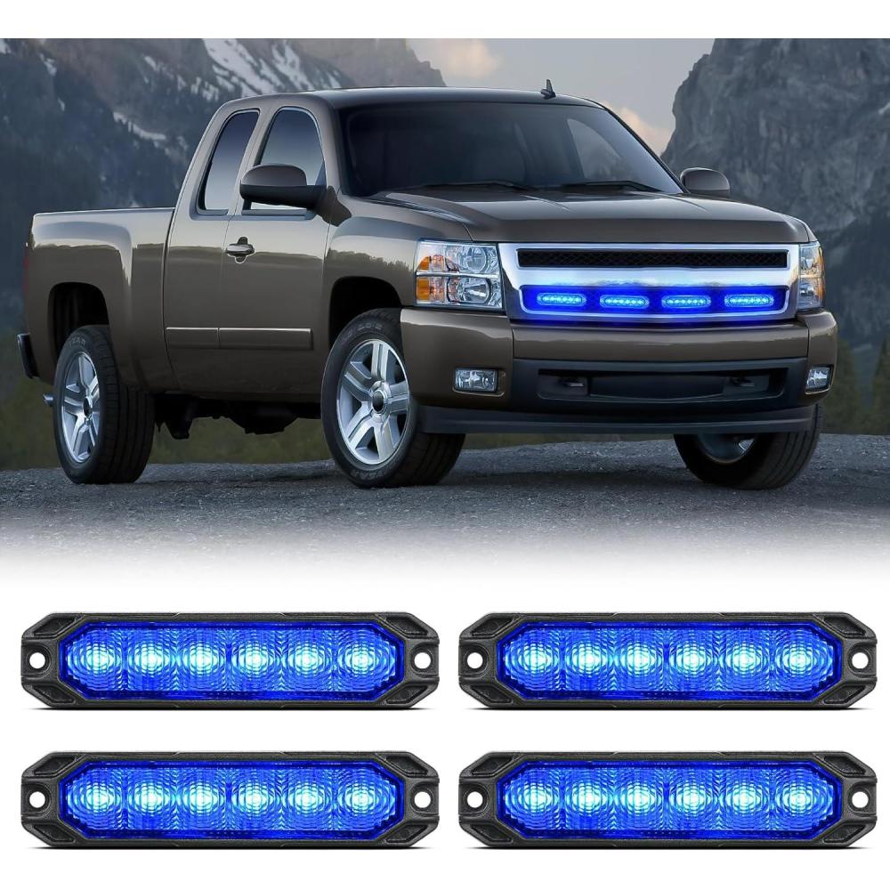 imageNilight 6LED Emergency Strobe Lights 4PCS Ultra Slim Surface Mount Hazard Caution Light bar 1224V Sync Feature Warning Flashing Light kit for Truck Car Vehicle ATV SUV UTV Purple and WhiteBlue