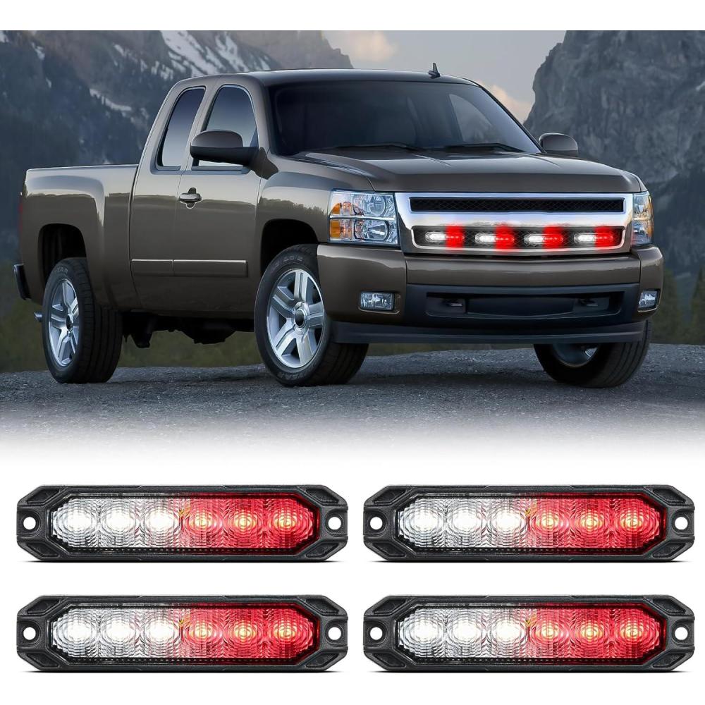 imageNilight 6LED Emergency Strobe Lights 4PCS Ultra Slim Surface Mount Hazard Caution Light bar 1224V Sync Feature Warning Flashing Light kit for Truck Car Vehicle ATV SUV UTV Purple and WhiteRed and White