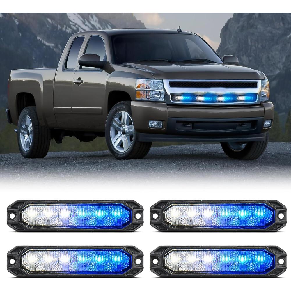 imageNilight 6LED Emergency Strobe Lights 4PCS Ultra Slim Surface Mount Hazard Caution Light bar 1224V Sync Feature Warning Flashing Light kit for Truck Car Vehicle ATV SUV UTV Purple and WhiteBule White