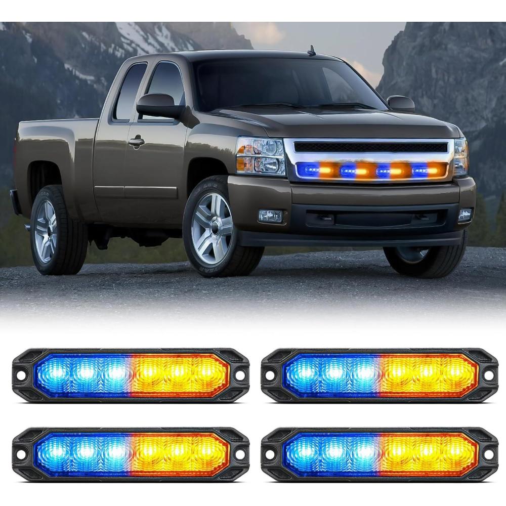 imageNilight 6LED Emergency Strobe Lights 4PCS Ultra Slim Surface Mount Hazard Caution Light bar 1224V Sync Feature Warning Flashing Light kit for Truck Car Vehicle ATV SUV UTV Purple and WhiteYellow and Blue