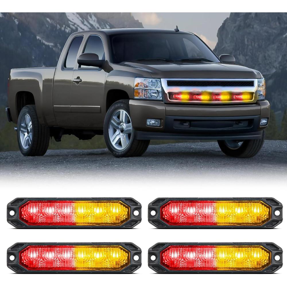imageNilight 6LED Emergency Strobe Lights 4PCS Ultra Slim Surface Mount Hazard Caution Light bar 1224V Sync Feature Warning Flashing Light kit for Truck Car Vehicle ATV SUV UTV Purple and WhiteRed and Yellow