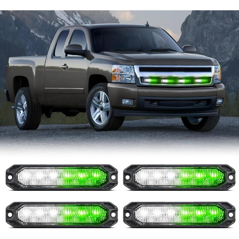 imageNilight 6LED Emergency Strobe Lights 4PCS Ultra Slim Surface Mount Hazard Caution Light bar 1224V Sync Feature Warning Flashing Light kit for Truck Car Vehicle ATV SUV UTV Purple and WhiteGreen White