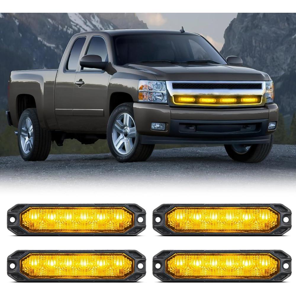 imageNilight 6LED Emergency Strobe Lights 4PCS Ultra Slim Surface Mount Hazard Caution Light bar 1224V Sync Feature Warning Flashing Light kit for Truck Car Vehicle ATV SUV UTV Purple and WhiteAmber