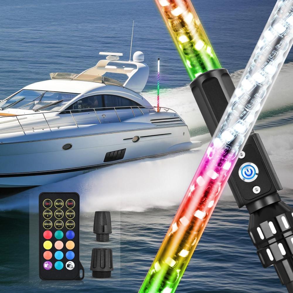 imageNilight Boat Navigation Light 4FT Spiral LED Whip Lights 360 Visibility 2NM Coast Guard Compliant 400 Patterns with Remote Plugin Base Boats Stern Navlight for Night Fishing Yacht Pontoon