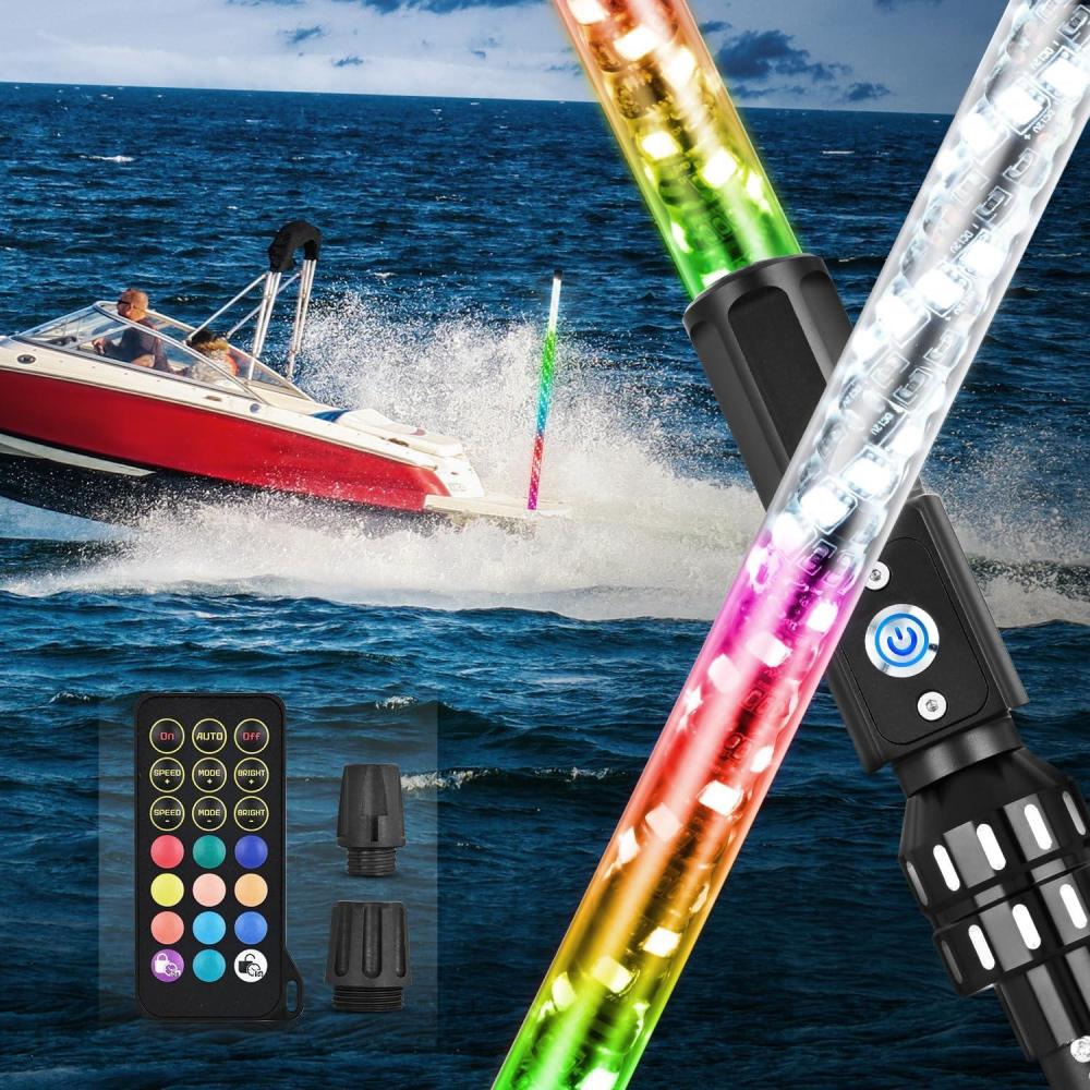 imageNilight Boat Navigation Light 5FT Spiral LED Whip Lights 360 Visibility 2NM Coast Guard Compliant 400 Patterns with Remote Plugin Base Boats Stern Navlight for Night Fishing Yacht Pontoon
