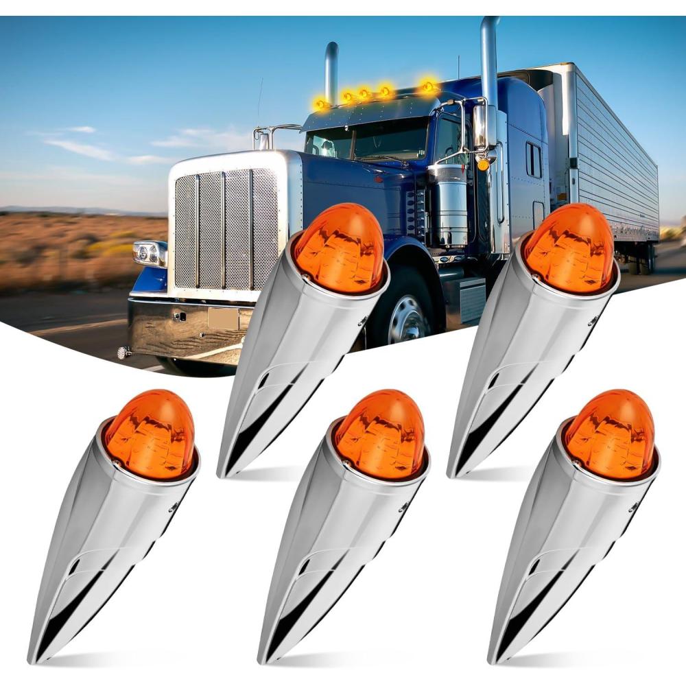 imageNilight Cab Roof Marker Light 5 PCS 18 LED Amber Torpedo Top Clearance Indicator Lights Waterproof Surface Mount for Heavy Duty Trucks Trailer Camper RV Tractor