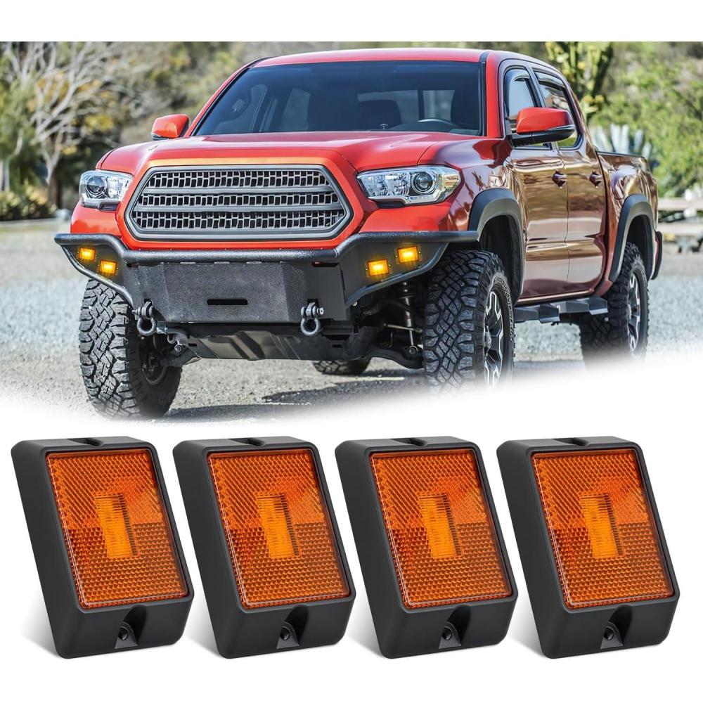 imageNilight Side Marker Light 4PCS Square 3LED Amber Front Rear Indicator Clearance Lights Reflective Lens Surface Mounted Waterproof for 12V Truck Trailer Boat RV