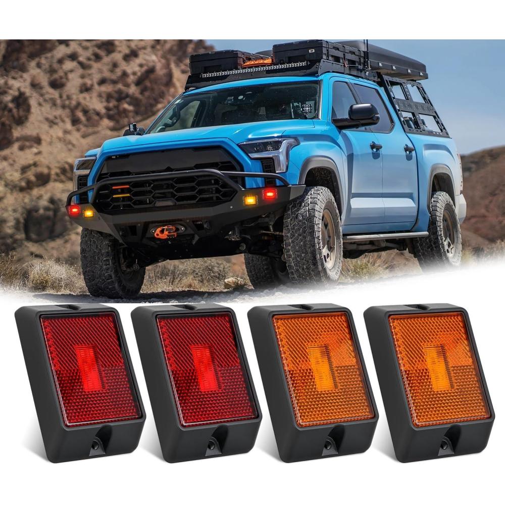 imageNilight Side Marker Light 4PCS Square 3LED Red Amber Front Rear Clearance Indicator Lights Reflective Lens Surface Mounted Waterproof for 12V Truck Trailer RV Boat