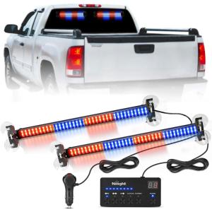 imageNilight 144LED Traffic Advisor Strobe Light Bar with Controller Amber Emergency Warning Hazard InteriorFrontRear Windshield Flashing for Cars Plow Trucks Construction VehiclesRed Blue