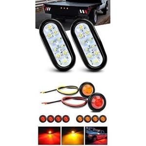 imageNilight 2PCS 6quot Oval White LED Tail Trailer Lights with 10PCS 34 Inch Round Mini LED Clearance Light for Truck RV Car Bus Trailer Van Caravan Boat 2 Years Warranty