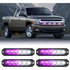imageNilight 6LED Emergency Strobe Lights 4PCS Ultra Slim Surface Mount Hazard Caution Light bar 1224V Sync Feature Warning Flashing Light kit for Truck Car Vehicle ATV SUV UTV Purple and WhitePurple and White