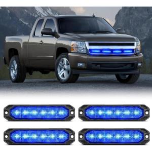 imageNilight 6LED Emergency Strobe Lights 4PCS Ultra Slim Surface Mount Hazard Caution Light bar 1224V Sync Feature Warning Flashing Light kit for Truck Car Vehicle ATV SUV UTV Purple and WhiteBlue