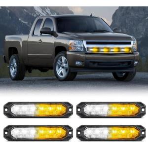 imageNilight 6LED Emergency Strobe Lights 4PCS Ultra Slim Surface Mount Hazard Caution Light bar 1224V Sync Feature Warning Flashing Light kit for Truck Car Vehicle ATV SUV UTV Purple and WhiteAmber White