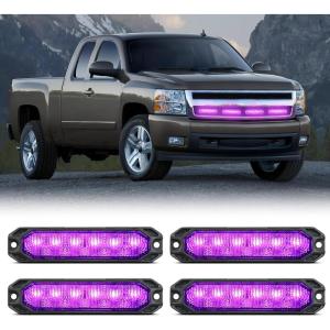 imageNilight 6LED Emergency Strobe Lights 4PCS Ultra Slim Surface Mount Hazard Caution Light bar 1224V Sync Feature Warning Flashing Light kit for Truck Car Vehicle ATV SUV UTV Purple and WhitePurple