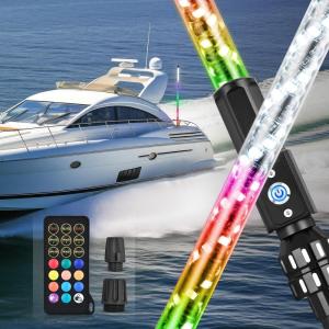 imageNilight Boat Navigation Light 4FT Spiral LED Whip Lights 360 Visibility 2NM Coast Guard Compliant 400 Patterns with Remote Plugin Base Boats Stern Navlight for Night Fishing Yacht Pontoon