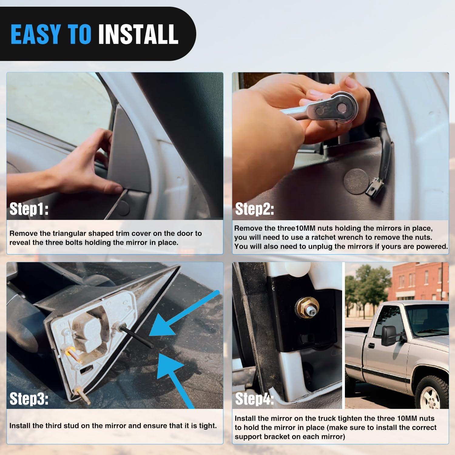 imageNilight Towing Mirrors Manual Adjusted Flat Convex Glass Telescoping Folding Compatible With 19881998 Chevy Silverado GMC Sierra CK 1500 2500 3500 Tahoe Suburban Yukon